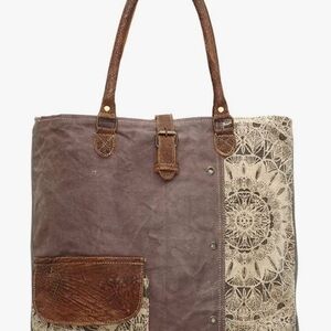 Myra Bag Brown and Cream Patterned Tote